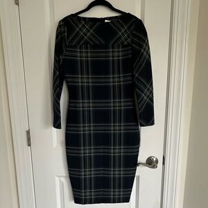 NWT Zara Navy and Green Plaid Midi Dress - Size Small